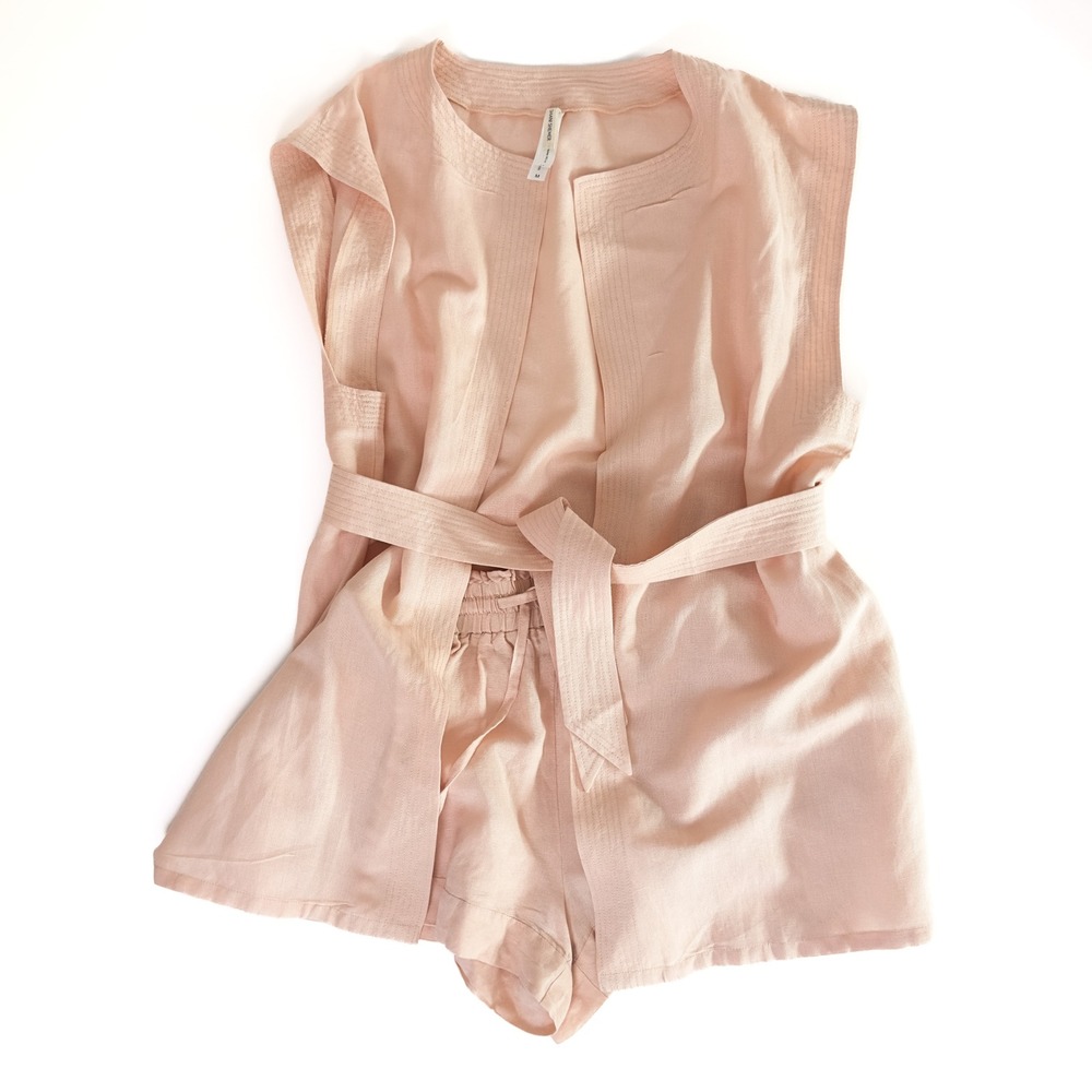 Shani Shemer Blush Linen–Viscose Resort-wear Wrap‎ Vest & Shorts Set